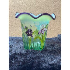 Vintage Fenton Designer Showcase Series Flip Vase  Artist Signed Purple Iris
